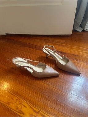 Pointed Taupe Slingback Kitten Heels